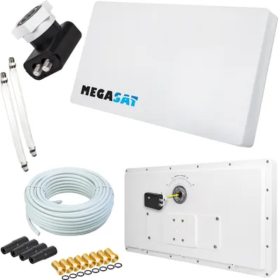 Produktbild von Megasat Flachantenne PROFI Line H30 D2 Twin inkl. Fensterhalterung + 20m Kabel + 2x Fensterdurchführung. Neueste Generation mit besten Empfangswerten für HD und SD TV (einfache und stabile Montage)