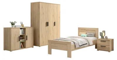 Produktbild von Jugendzimmer Set Keelia Eiche mit Bett Schrank Kommode