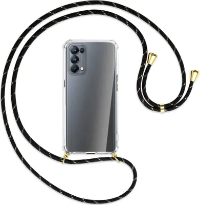 Produktbild von Handykette Backcover-Schutzhülle mit Band (Metall goldfarben) für Oppo Reno5 Pro 5G - schwarz/gold
