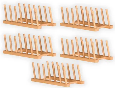 Immagine prodotto di Kesper 58293 | Set di 5 supporti per piatti in bambù, dimensioni 25 x 14 x 10 cm, adatti per 6 piatti o taglieri/portapiatti