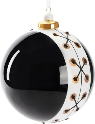 Image de BRUBAKER Boule de Noël Premium Smoking Noir et Blanc - 10 cm Boule d'Arbre en Verre avec Dentelle Porcelaine Or