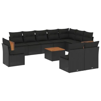 Produktbild von vidaXL 11-tlg. Garten-Sofagarnitur mit Kissen Schwarz Poly Rattan