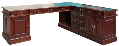 Produktbild von Casa Padrino Luxus Mahagoni Eckschreibtisch Dunkelbraun / Grün 225 x 200 x H. 80 cm - Massivholz Bürotisch - Mahagoni Büro Möbel - Luxus Büro Möbel