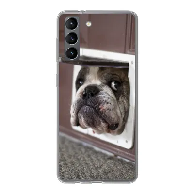 Produktbild von MuchoWow® Handyhülle Schutzhülle Hülle für Samsung Galaxy S21 Hund - Lustig - Katzenklappe - Kinder - Jungen - Mädchen - Kinder Silikon Softcase Handy Hülle - Softcase