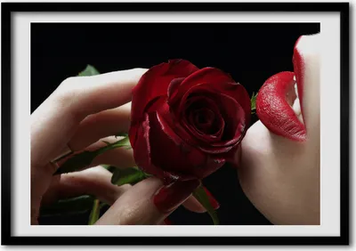 Produktbild von Bild - Bilder - Bilderrahmen - 70 cm x 50 cm - MDF-Rahmen, Wandkunst Die Frau mit einer Rose