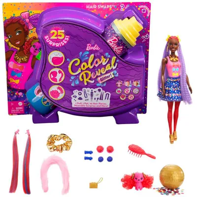 Produktbild von Barbie Color Reveal Glitzer! Haarwechsel Puppe, Glitzerblau