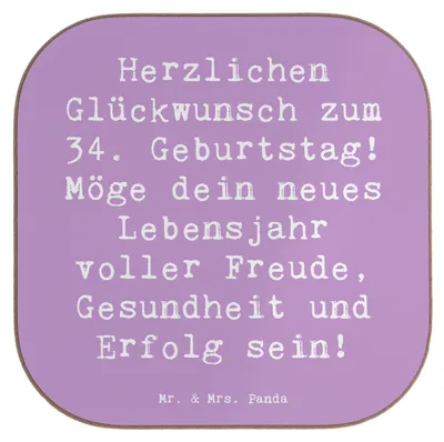 Produktbild von Mr. & Mrs. Panda Tischschoner Spruch 34. Geburtstag - Lavendeltraum - Geschenk, Happy Birthday, Tassenuntersetzer, unterleger, Glückwunsch, Untersetzer Tasse, für Gläser