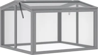 Produktbild von Frühbeet Treibhaus Gewächshaus Frühbeetkasten Pflanzenbeet mit Abdeckung aus Holz und Polycarbonat wetterfest Hellgrau 90 x 80 x 58 cm