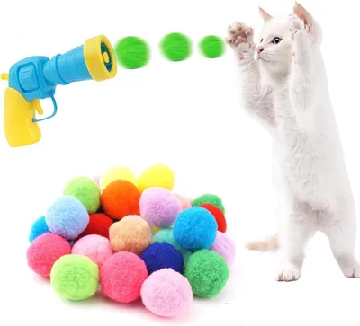 Produktbild von Katzenspielzeug - Ballwerfer mit 20 Stück Katzenfilzbälle, Interaktives Katzenspielzeug, Ballwurfmaschine, 13 x 10 cm - CATAPULTI