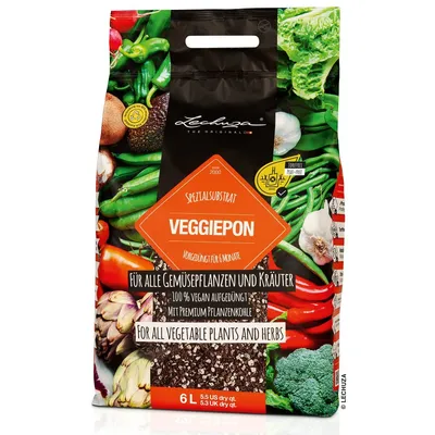 Zdjęcie produktu dla Podłoże do roślin LECHUZA VEGGIEPON 6 litrów | podłoże do warzyw, ziół i owoców | wstępnie nawożone, wegańskie i bez torfu | 19591