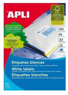 Produktbild von APLI 01264, Weiß, A4, 210 mm, 148 mm, 200 Stück(e), 100 Blätter