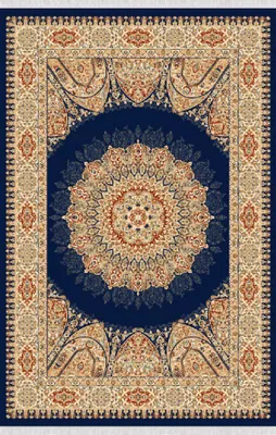 Produktbild von Teppich Vintage Kurzflor Bordüre Ornament Wohnzimmerteppich Blau Beige