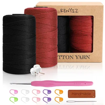 Immagine prodotto di Filo per macramè, 2,5 mm, 2 x 250 g, cotone con uncinetto, colore nero-rosso