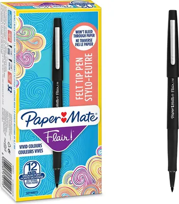Produktbild von Paper Mate Flair Filzstifte | mittlere Spitze (0,7 mm) | Schwarz | 12 Stück