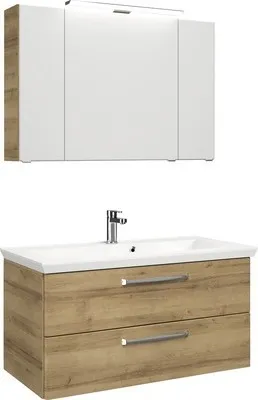 Produktbild von Pelipal Badmöbel-Set Kumba BxHxT 110 x 200 x 51 cm Frontfarbe eiche riviera mit Mineralguss-Waschtisch weiß 99.107022647