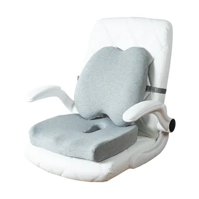 Imagen del producto de Almohada lumbar + cojín para el asiento: Almohada lumbar de espuma viscoelástica con recuperación lenta, color gris