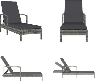 Produktbild von vidaXL Sonnenliege mit Armlehnen Poly Rattan Grau - Sonnenliege - Sonnenliegen - Liegestuhl - Liegestühle