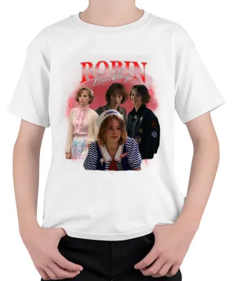 Immagine prodotto di Robin Buckley Stranger 80s Retro Fan Gift Vintage 90s Bootleg Maglietta unisex per bambini, bianco, 116
