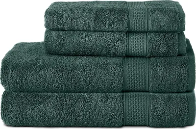 Produktbild von Komfortec 4er Handtuchset aus 100% Baumwolle, 2 Handtücher 50x100 cm und 2 Badetücher 70x140 cm Set, Frottee, Weich, Dunkel Grün