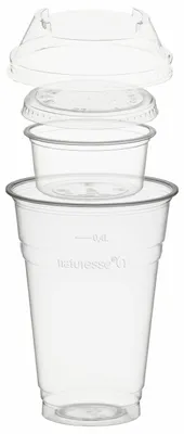Produktbild von 100x Trinkbecher 400ml + Domdeckel ohne Loch + 90ml Einsatzbecher stapelbar aus PLA