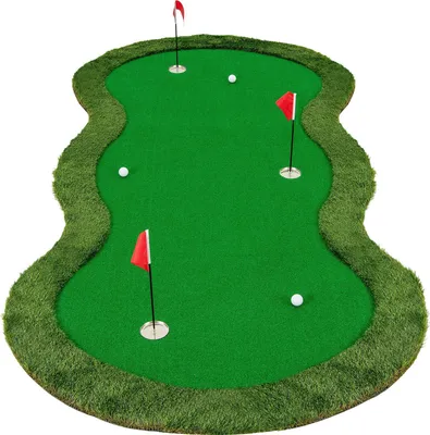 Image de COSTWAY 300 cm Tapis de golf putting, tapis de golf avec gazon synthétique, balles de golf, 3 trous, 3 drapeaux & putting cups, putting green tapis d'entraînement au golf