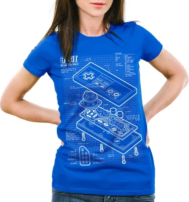Produktbild von style3 NES Controller Blaupause Damen T-Shirt classic 8-Bit mario donkey bros kong, Farbe:Blau, Größe:2XL