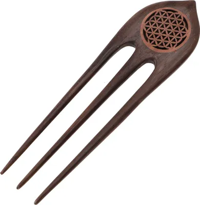 Produktbild von Ethno Holz Haarspange, Boho Haarnadel, Haarforke - Blume des Lebens 2, Braun, 14*3,5 cm, Haarspangen, Haarschmuck