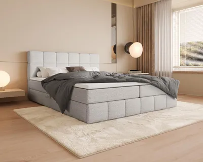 Obrázek produktu pro Manželská postel s úložným prostorem 180x200 VAFLIA - světle šedá