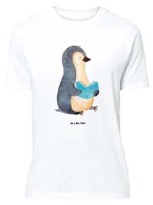 Produktbild von Mr. & Mrs. Panda Größe L T-Shirt Pinguin Buch - Weiß - Geschenk, Ausruhen, Nichtstun, Urlaub, Tshirt, Shirt, mit Spruch, Lesen