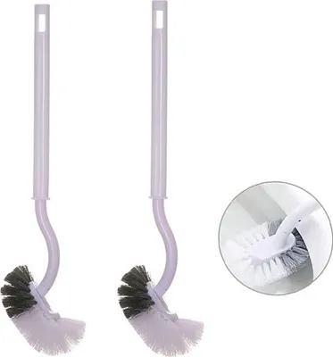 Produktbild von 2 Pack Toilettenbürste, Klobürste mit randreiniger, Upgrade WC Bürste, Klobürste gebogen, Langer Stiel, Weiß, 40 cm