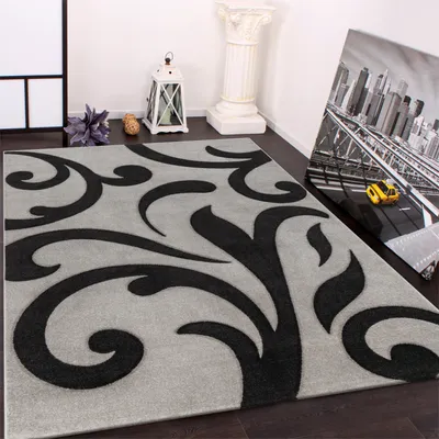 Produktbild von Designer Teppich mit Konturenschnitt Modern Grau Schwarz Grösse 60x110 cm