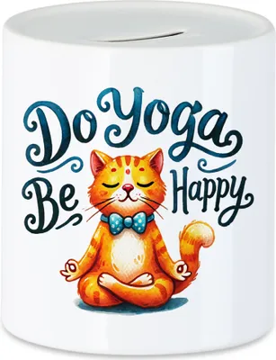 Produktbild von Do Yoga Be Happy Spardose Geschenkidee für Yoga-Fans und Katzenliebhaber Entspannung und Achtsamkeit