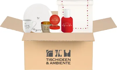 Produktbild von Tischideen & Ambiente Geschenkbox Valentinstag rot 6tlg - Lieblingsmensch