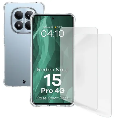 Produktbild von Schutzhülle + 2x gehärtetes Glas für Xiaomi Redmi Note 15 Pro 4G, Bizon Case Clear Pack, Transparent