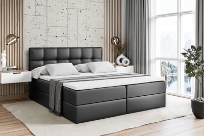 Produktbild von ALTDECOR Boxspringbett mit Multipocket-Matratze H4 (20 cm hoch) mit + PUR + Kokosmatte, Topper (5 cm hoch), Polsterbett mit Kopfteil und Bettkasten MARCE 120x200 - Schwarz Kunstleder