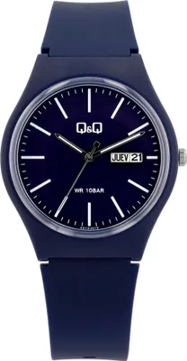 Produktbild von Q&Q Uniuhr mit Silikonarmband in dunkelblau, 10 Bar wasserdicht