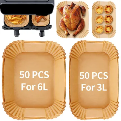Immagine prodotto di Carta forno per friggitrice ad aria, 100 pezzi, per friggitrici ad aria a doppio cestello, dimensioni 30x40 cm