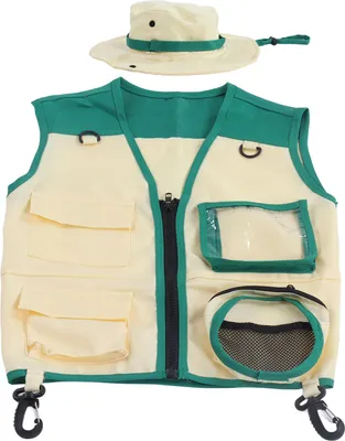 Zdjęcie produktu dla Dziecięca kamizelka przygodowa na świeżym powietrzu Zestaw czapek dla dzieci Zmywalny kostium eksploracyjny dla Cosplay Camping TravelGreen