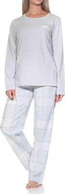 Produktbild von Normann Damen Schlafanzug lang Pyjama mit karierter Flanell Schlafhose ; grau , 40