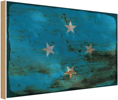 Produktbild von vianmo Holzschild 20x30 cm Mikronesien Micronesia Rost Flagge Fahne Wappen