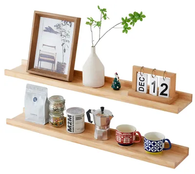 Productafbeelding van Wandplank 80 cm, set van 2, massief hout, natuurkleur, voor kinderkamer