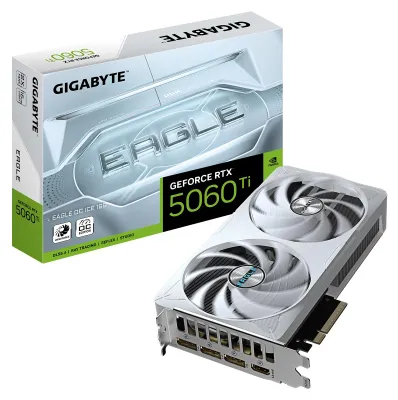 Zdjęcie produktu dla GIGABYTE GeForce RTX 5060 Ti EAGLE OC ICE 16G, GeForce RTX 5060 Ti, 16 GB, GDDR7, 128 bit, 7680 x 4320 px, PCI Express x16 5.0