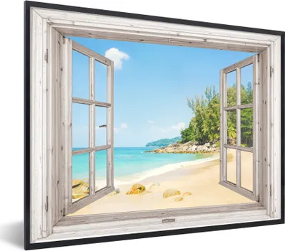 Produktbild von MuchoWow® Gerahmtes Poster Aussicht - Strand - Sand 40x30 cm - Poster mit Schwarzem Bilderrahmen Wandposter Rahmen Foto Bilder - Kunstposter - Wanddekorationen