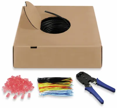 Produktbild von CAT.6 Outdoor-Patchkabel-Set U/UTP (schwarz, 305 Meter, inkl. Crimpzange)