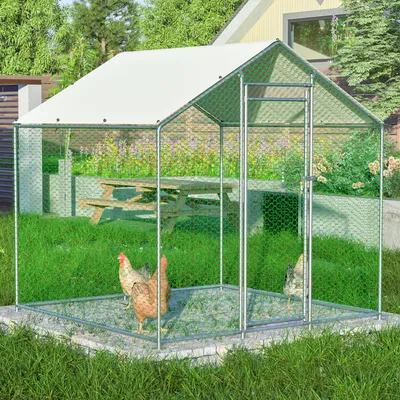 Image de GIHAUVIA Poulailler 2x2x2m pour petits animaux Enclos Volière Enclos libre Cage à poules Cadre en acier galvanisé avec toit