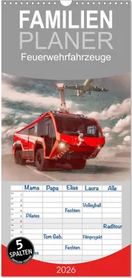 Produktbild von Familienplaner 2026 - Feuerwehrfahrzeuge mit 5 Spalten (Wandkalender, 21 x 45 cm) CALVENDO