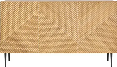 Produktbild von Miliboo - Design-Sideboard aus heller, massiver Eiche mit Gravur und schwarzem Metall, 3 Türen, B135 cm ARCHIPEL