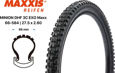 Produktbild von Fahrrad Falt Reifen Maxxis Minion DHF 3C EXO Maxx Terra 27.5x2.60 WT Front tire 66-584 Black Yellow