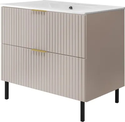Produktbild von Waschtischunterschrank, Mattweiß, 80 x 77 x 46 cm, Kaschmir mit goldener Griff