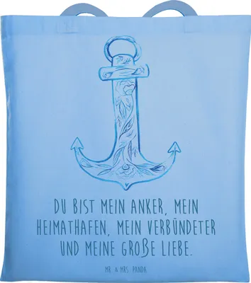 Produktbild von Mr. & Mrs. Panda Einkaufstasche Anker Blau - Sky Blue - Geschenk, Tasche, Tote Bag, Lustige Sprüche, Stoffbeutel, Büchertasche, festivaltasche, Shopping
